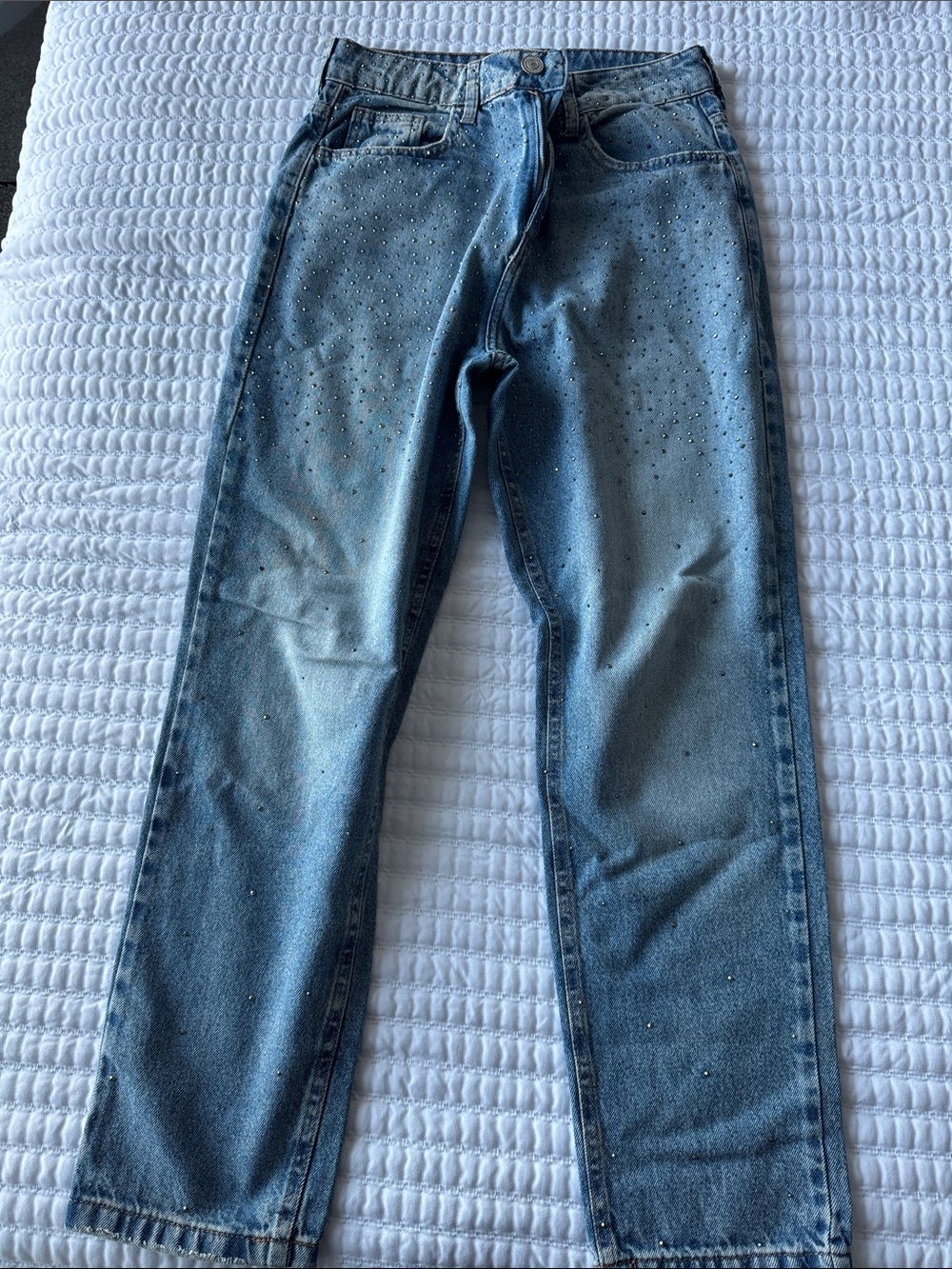 Blue Embellished Boyfriend Jeans for Women